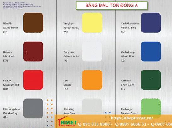 Bảng giá Tôn Đông Á: Các mẫu lợp đẹp, bền cập nhật mới nhất 2025 9 Màu sắc tôn Đông Á bền đẹp