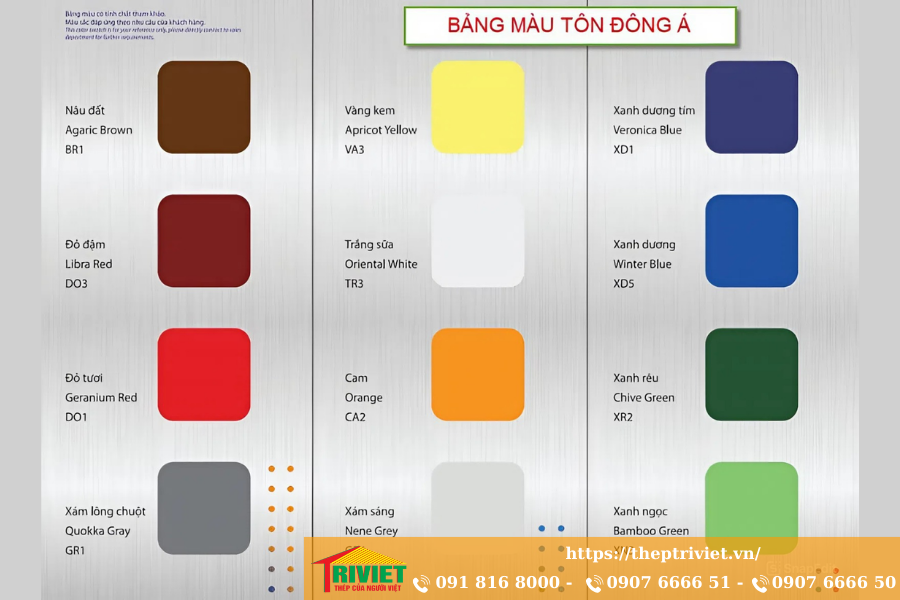 Bảng giá Tôn Đông Á: Các mẫu lợp đẹp, bền cập nhật mới nhất 2025 18 Màu sắc tôn Đông Á bền đẹp