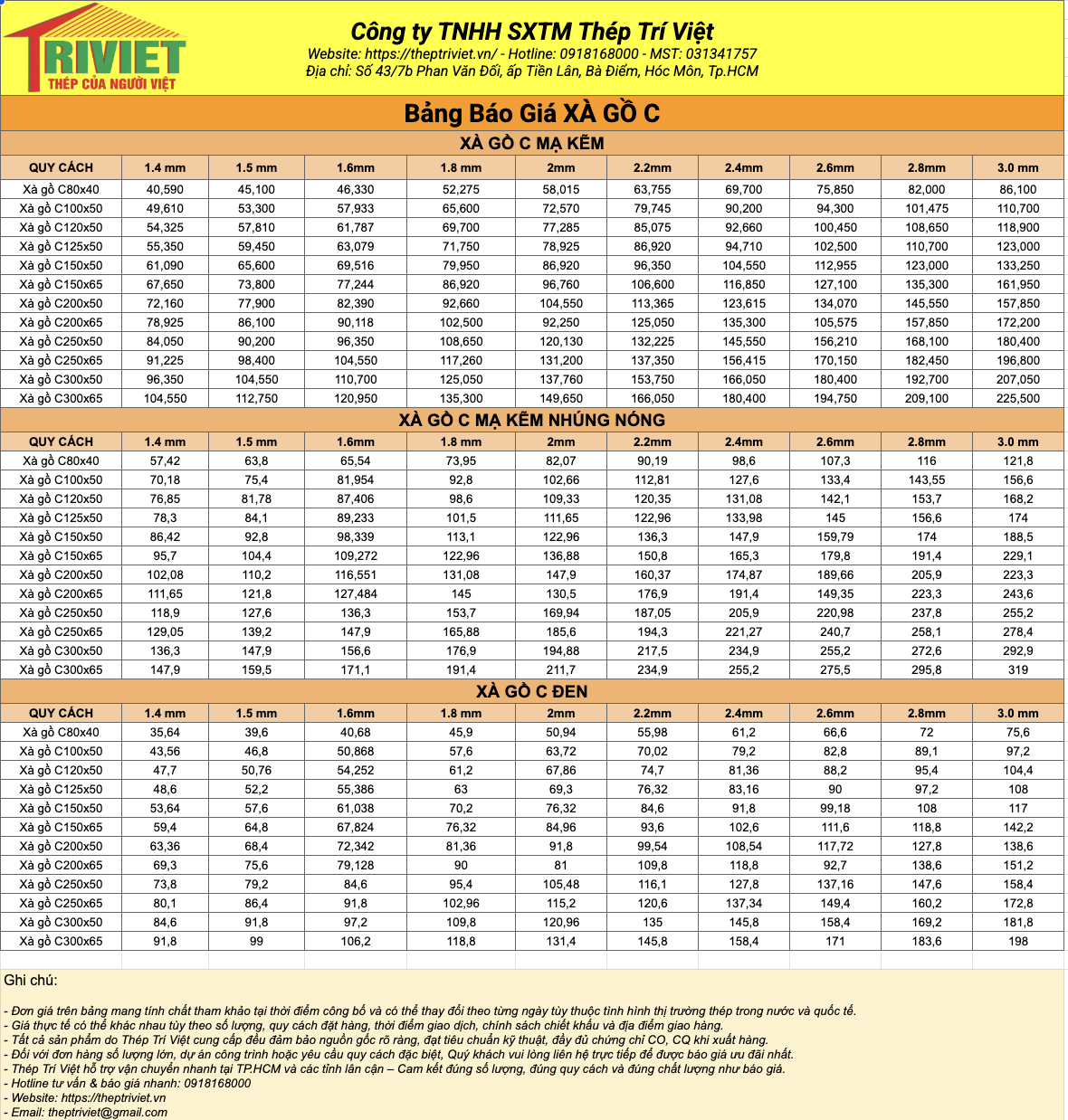 Xà Gồ Mạ Kẽm 16 Bảng Giá Xà Gồ C