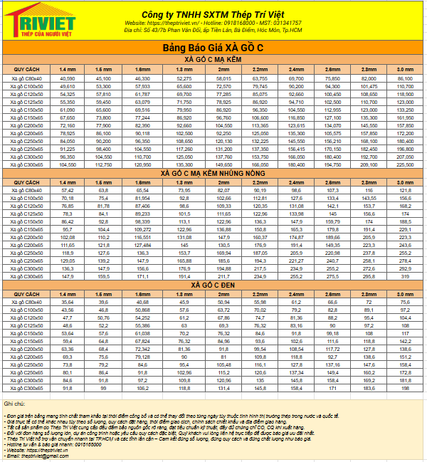 Xà Gồ C 10 Bảng Báo Giá Xà Gồ Mới Nhất