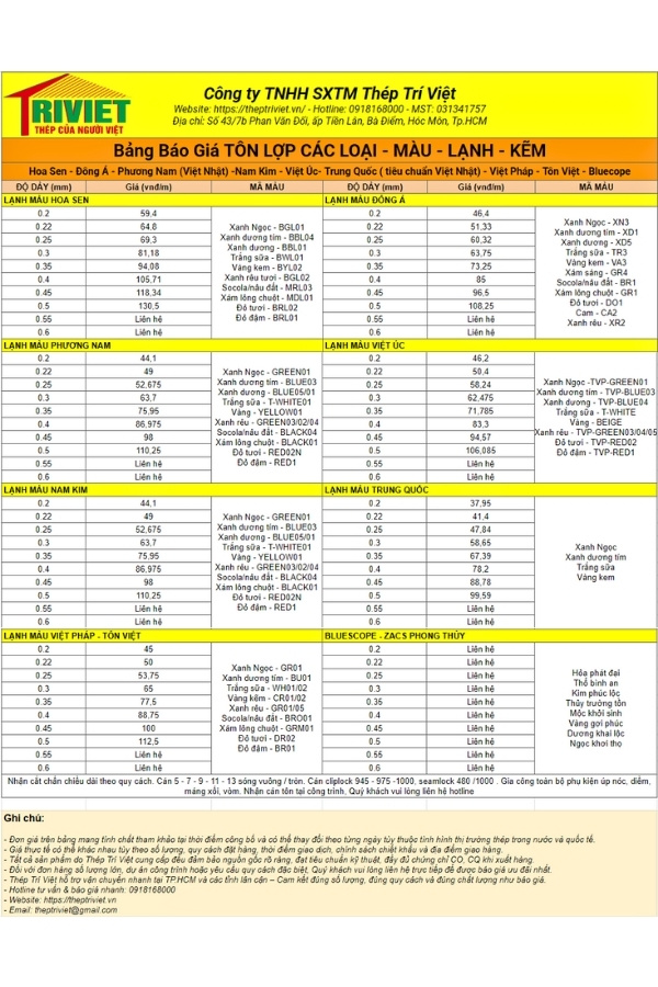 Tôn Lạnh 12 Giá Tôn Lạnh Hiện Nay